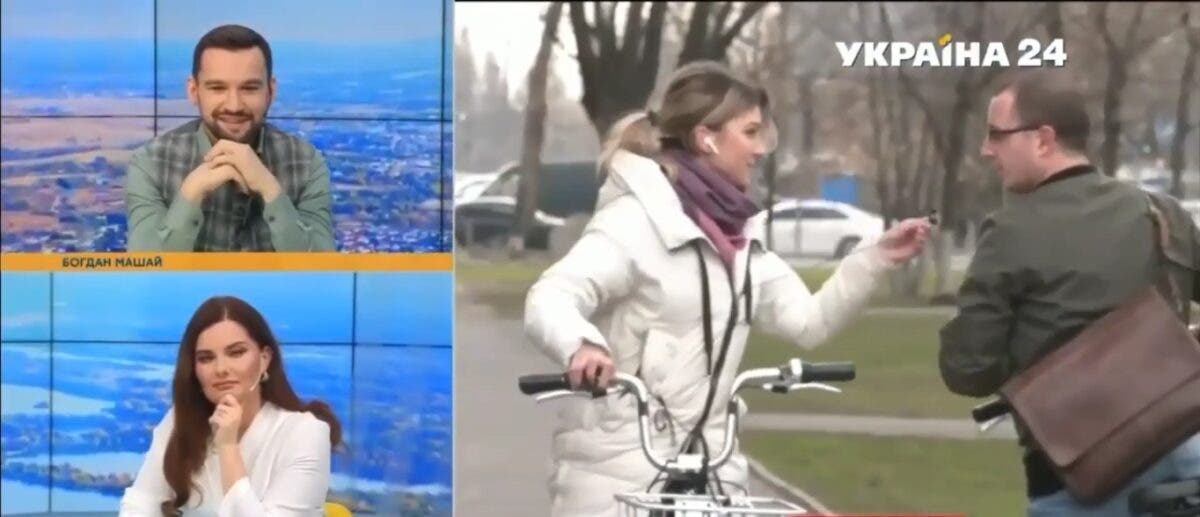 В прямом эфире телеканала Ахметова проезжавший мимо велосипедист назвал олигарха "петухом". ВИДЕО