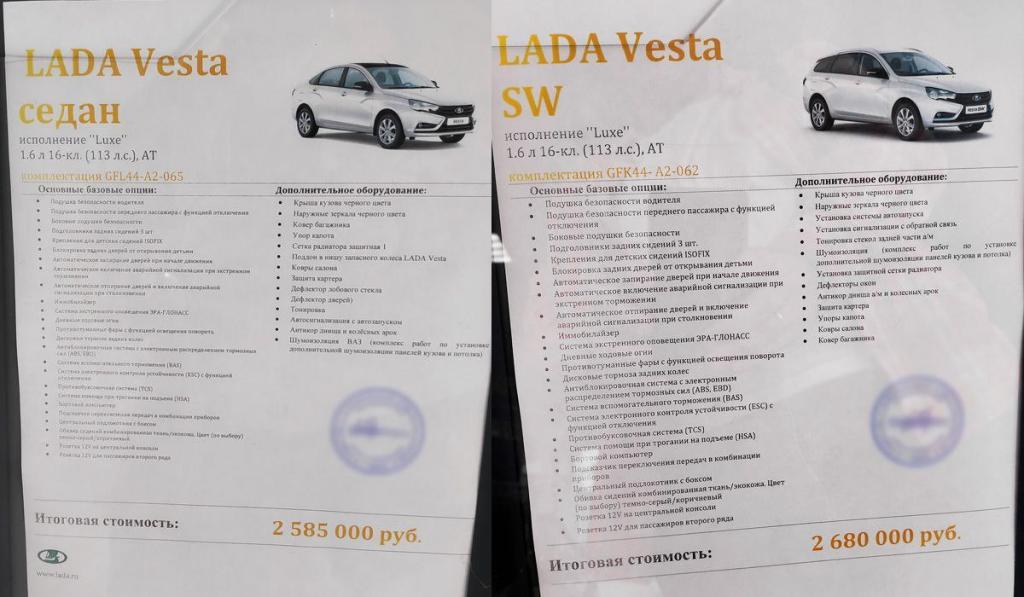 Цена российской Lada Vesta в Москве, сравнялась с ценой Audi A5 Sportback в Германии